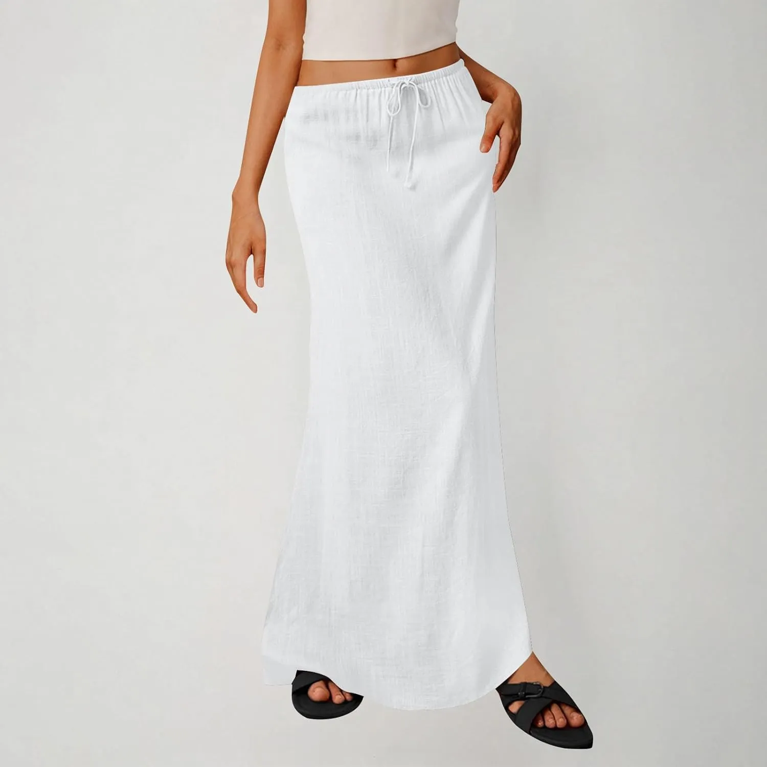 Maxi Skirts for Women Summer Design Cotton Linen Long Skirts Boho Casual Flowy Skirts Drawstring Waist A Line Skirts
