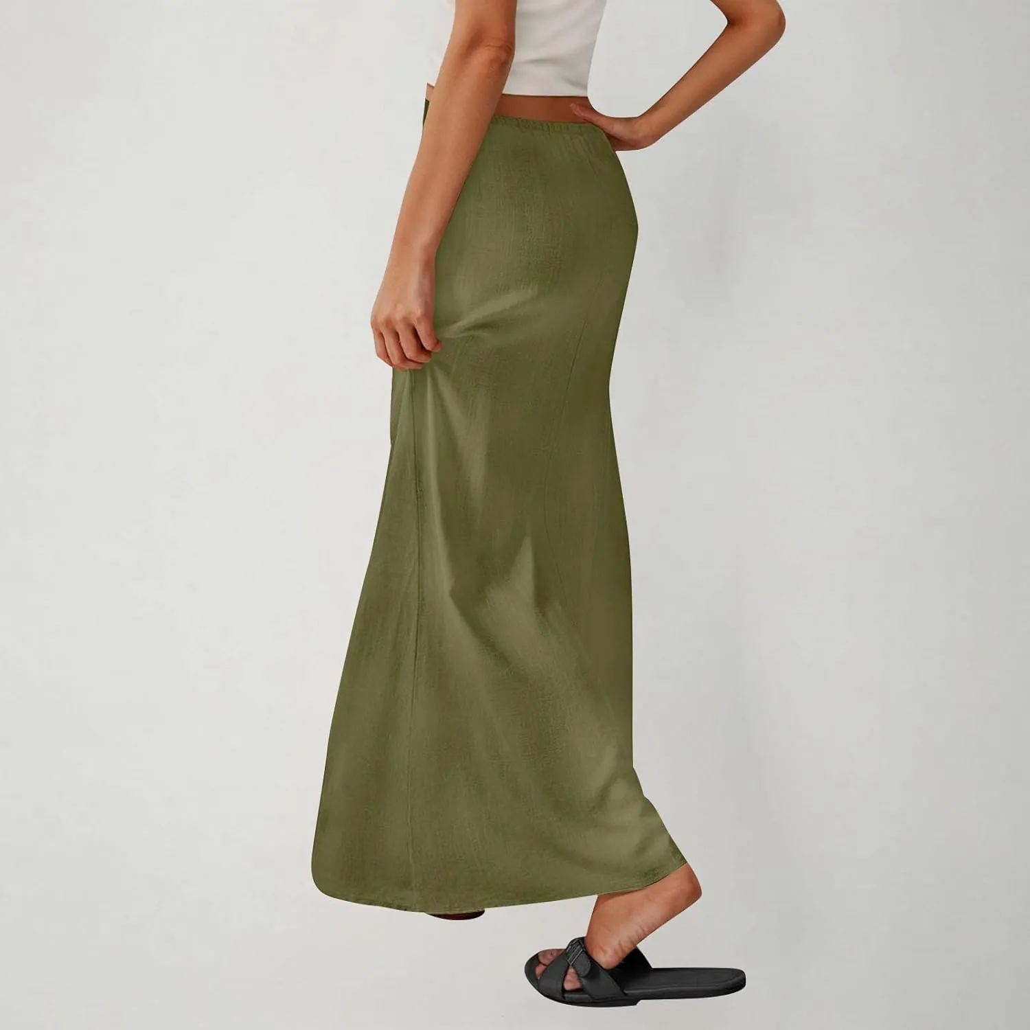 Maxi Skirts for Women Summer Design Cotton Linen Long Skirts Boho Casual Flowy Skirts Drawstring Waist A Line Skirts