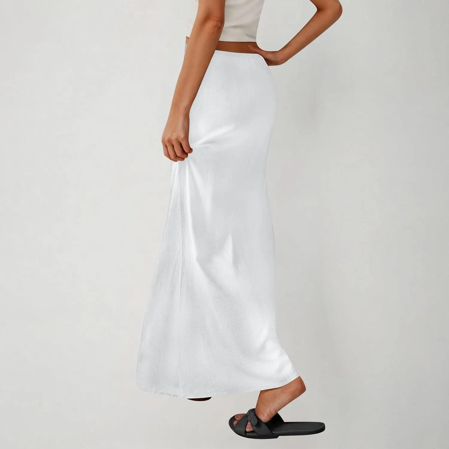 Maxi Skirts for Women Summer Design Cotton Linen Long Skirts Boho Casual Flowy Skirts Drawstring Waist A Line Skirts