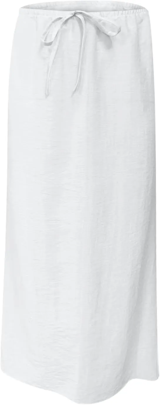 Maxi Skirts for Women Summer Design Cotton Linen Long Skirts Boho Casual Flowy Skirts Drawstring Waist A Line Skirts
