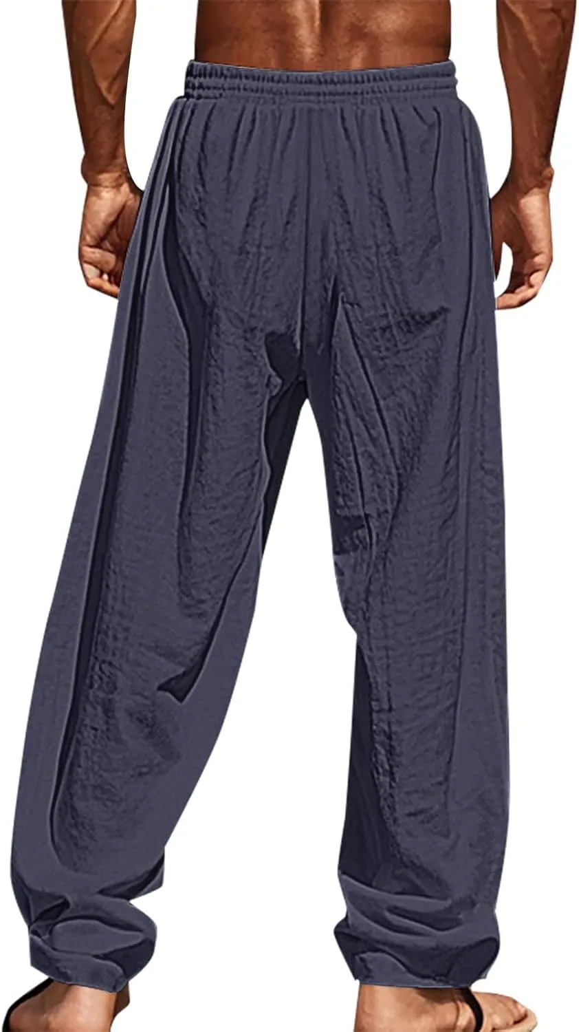 Men Casual Pants Summer 2025 Wide Leg Boho Printed Trousers Elastic Waisted Relaxed Fit Comfortable Pants
