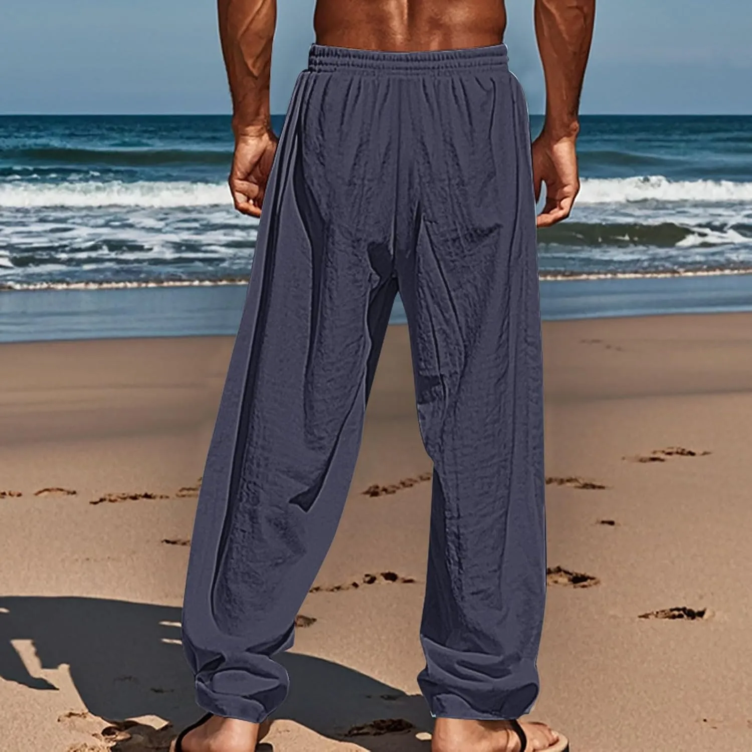 Men Casual Pants Summer 2025 Wide Leg Boho Printed Trousers Elastic Waisted Relaxed Fit Comfortable Pants
