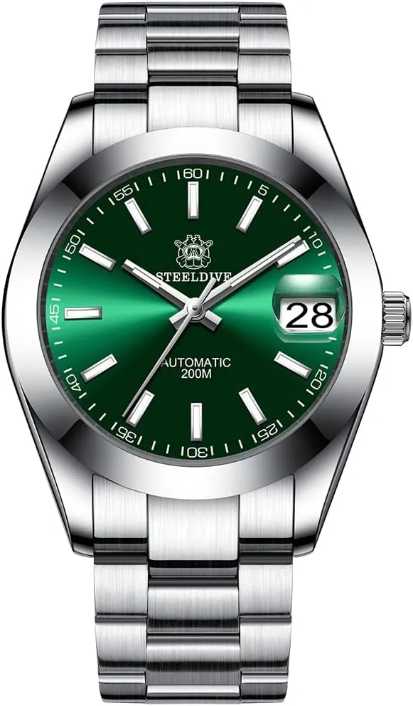 Men Luxury Watches, Mens Automatic Watches Mechanical Wristwatch Dive 20Bar Water Resistant C3 Luminous Sapphire Mirror Steel Strap NH35 Magnifier Date (Men Watch 4)