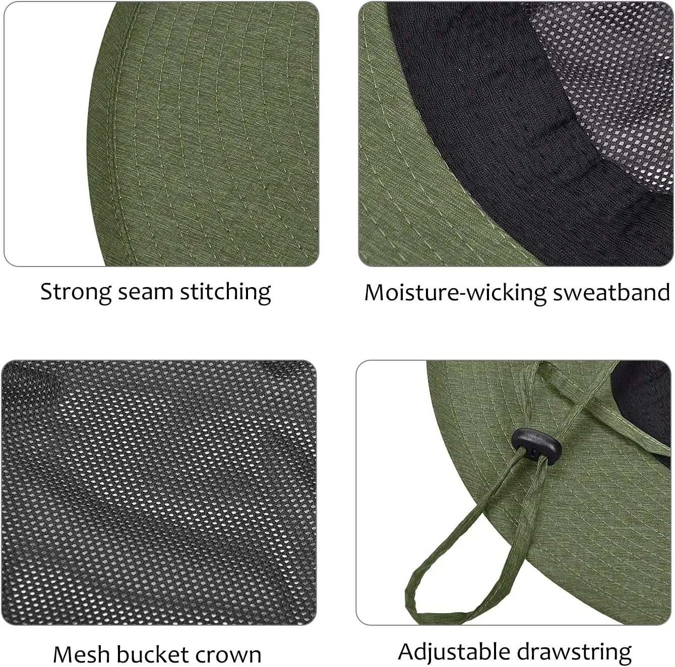 Men Safari Sun Hat Wide Brim Boonie Fishing Cap with Adjustable Drawstring