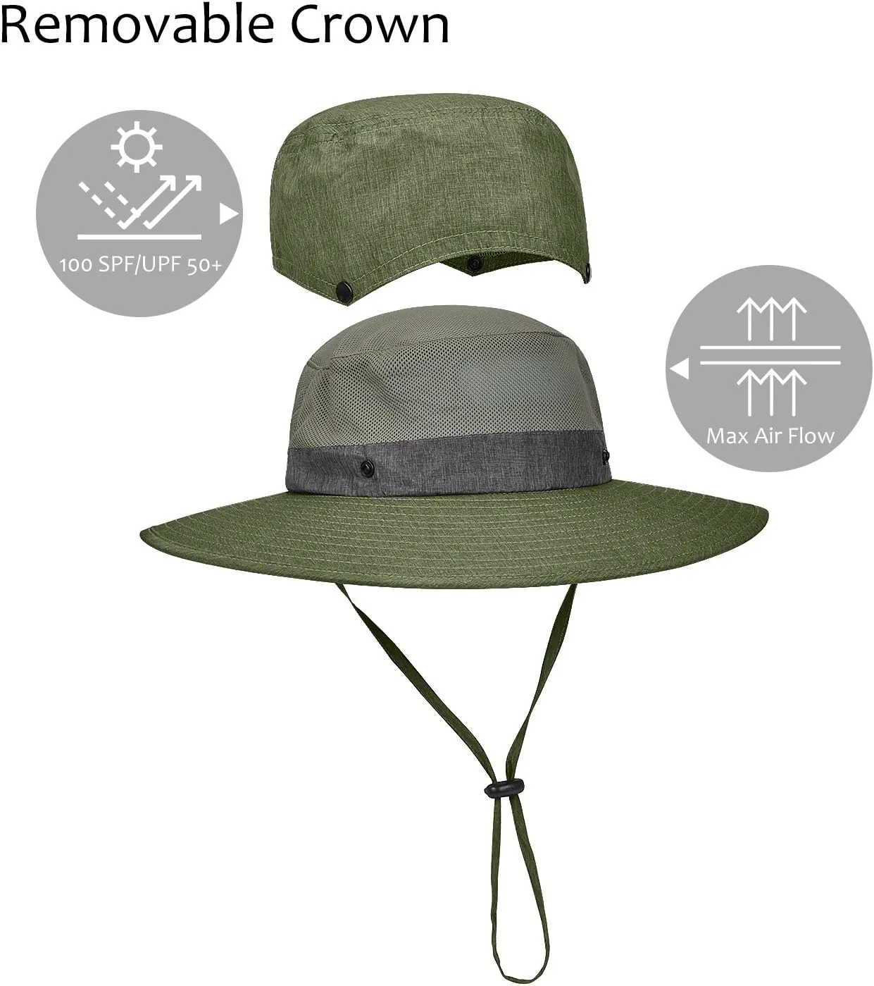 Men Safari Sun Hat Wide Brim Boonie Fishing Cap with Adjustable Drawstring