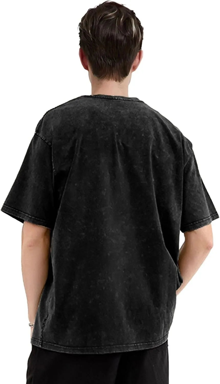 Men Shirts Vintage Short Sleeve Casual Cotton Tees Tops Novelty Style Crewneck Washed for Old Loose T-Shirts