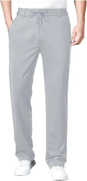 Mens Casual Business Dress Pants Elastic Drawstring Waist Straight Leg Pant Relaxed Fit Lightweight Outdoor Trousers