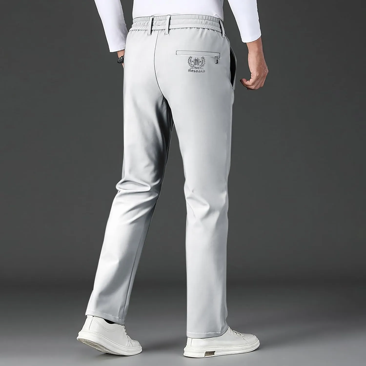 Mens Casual Business Dress Pants Elastic Drawstring Waist Straight Leg Pant Relaxed Fit Lightweight Outdoor Trousers