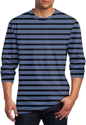 Men's Casual Cotton Spandex Striped Crewneck Long-Sleeve T-Shirt Basic Pullover Stripe Tee Shirt Fall Tops Clothes