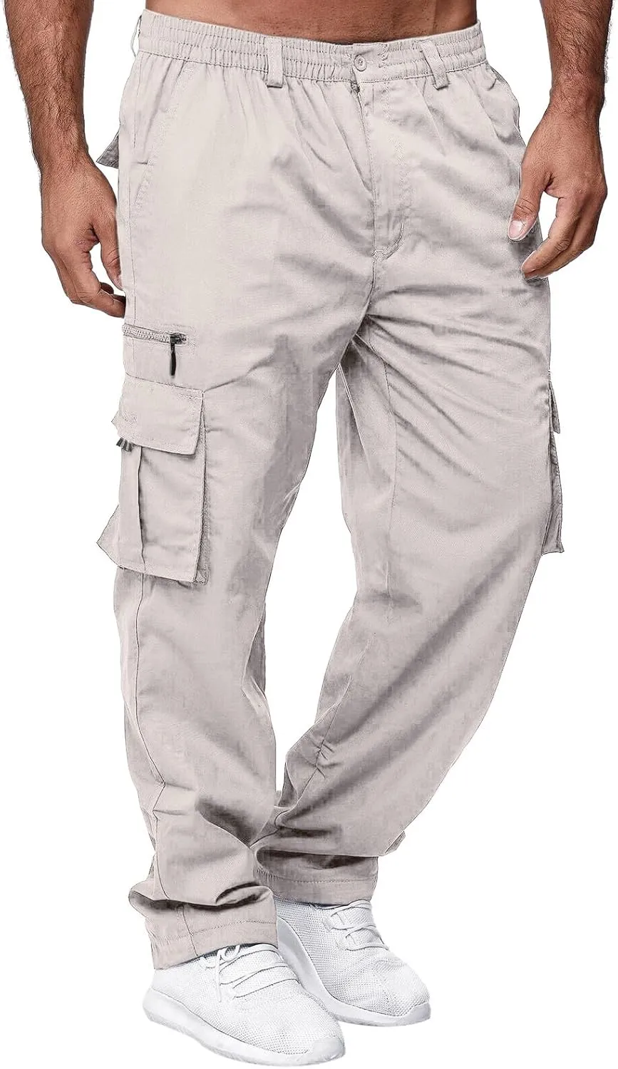 Mens Casual Jogger Pants Relaxed Fit Cargo Pants Drawstring Sweatpants Hiking Outdoor Workout Sport Pants Trousers