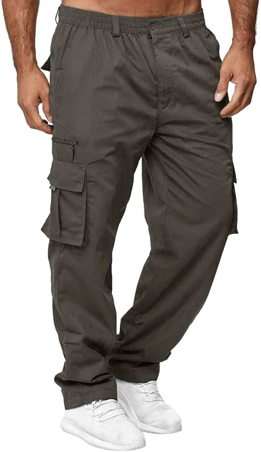 Mens Casual Jogger Pants Relaxed Fit Cargo Pants Drawstring Sweatpants Hiking Outdoor Workout Sport Pants Trousers