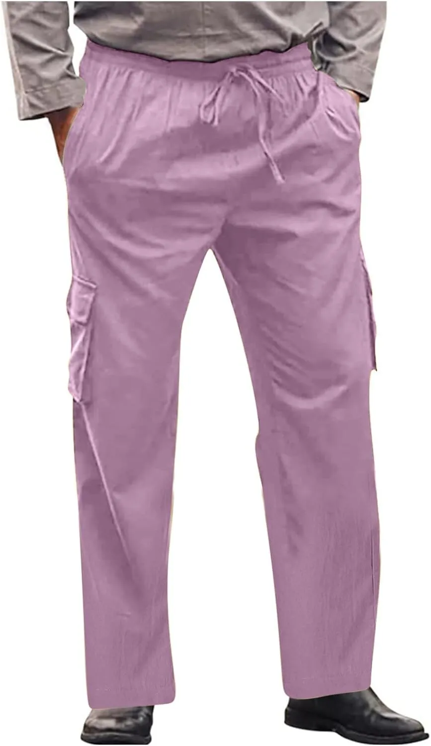 Men's Casual Pants Linen Pants Summer Beach Pants Drawstring Yoga Pants Loose Fit Elastic Waist Pants
