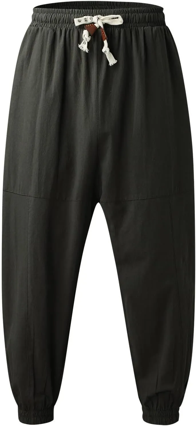 Men's Casual Pants Relaxed Fit Wide Leg Trousers Sports Pants Breathable Drawstring Waist Pants Baggy Joggers