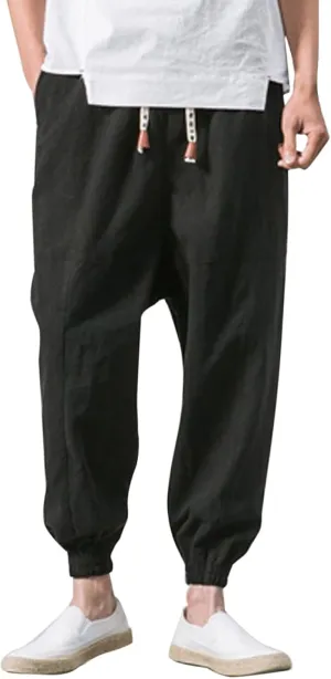 Men's Casual Pants Relaxed Fit Wide Leg Trousers Sports Pants Breathable Drawstring Waist Pants Baggy Joggers