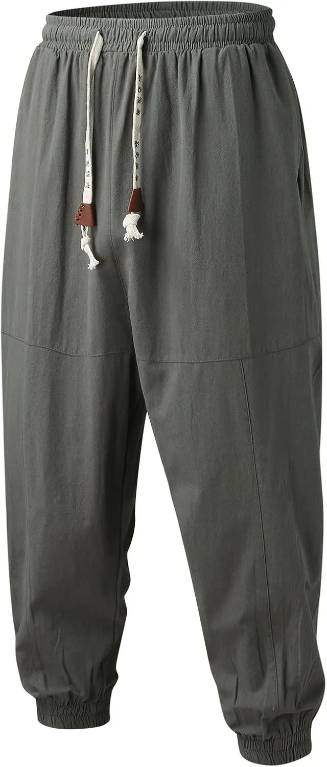 Men's Casual Pants Relaxed Fit Wide Leg Trousers Sports Pants Breathable Drawstring Waist Pants Baggy Joggers