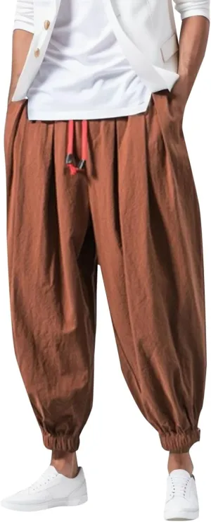Men's Casual Pants Relaxed Fit Wide Leg Trousers Sports Pants Breathable Drawstring Waist Pants Baggy Joggers