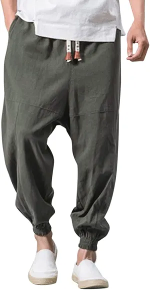 Men's Casual Pants Relaxed Fit Wide Leg Trousers Sports Pants Breathable Drawstring Waist Pants Baggy Joggers