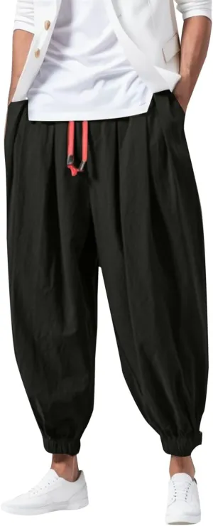 Men's Casual Pants Relaxed Fit Wide Leg Trousers Sports Pants Breathable Drawstring Waist Pants Baggy Joggers
