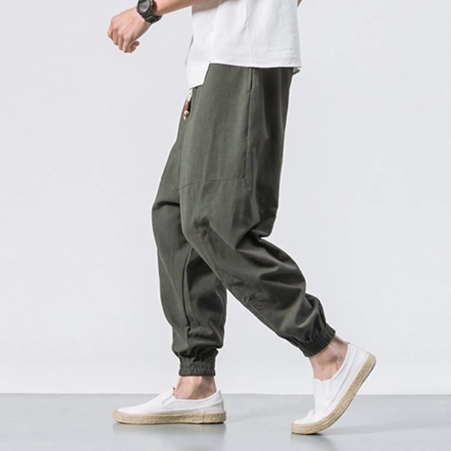 Men's Casual Pants Relaxed Fit Wide Leg Trousers Sports Pants Breathable Drawstring Waist Pants Baggy Joggers