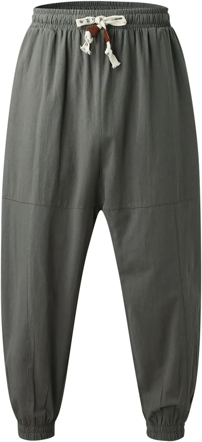 Men's Casual Pants Relaxed Fit Wide Leg Trousers Sports Pants Breathable Drawstring Waist Pants Baggy Joggers