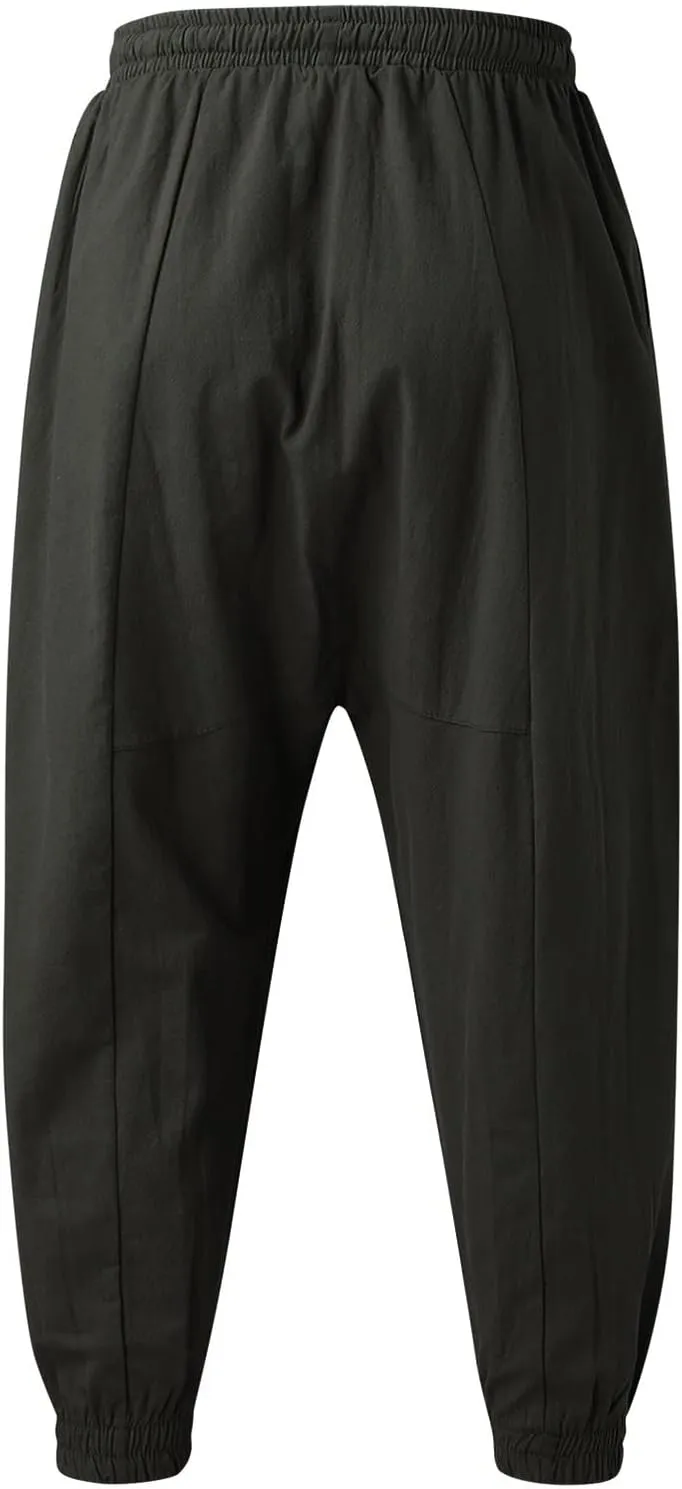 Men's Casual Pants Relaxed Fit Wide Leg Trousers Sports Pants Breathable Drawstring Waist Pants Baggy Joggers