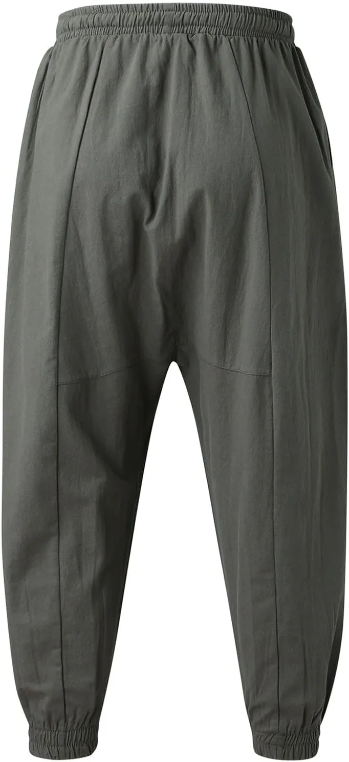 Men's Casual Pants Relaxed Fit Wide Leg Trousers Sports Pants Breathable Drawstring Waist Pants Baggy Joggers