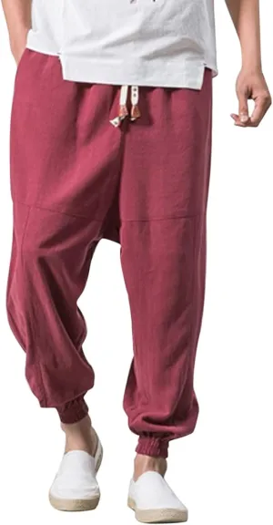 Men's Casual Pants Relaxed Fit Wide Leg Trousers Sports Pants Breathable Drawstring Waist Pants Baggy Joggers