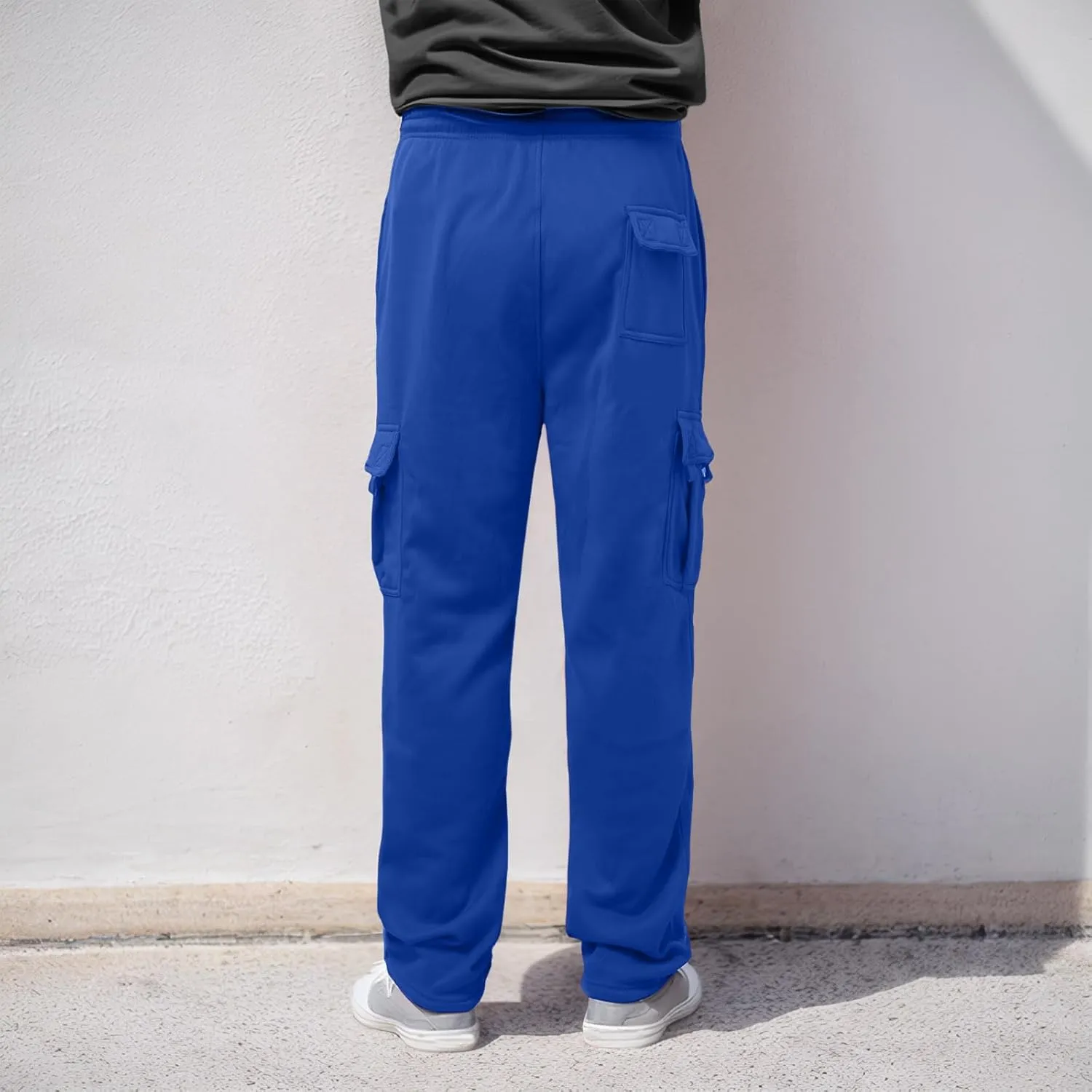 Men's Casual Sweatpants Drawstring Baggy Wide Straight Leg Relaxed Fit Overalls Multi-Pocket Trousers