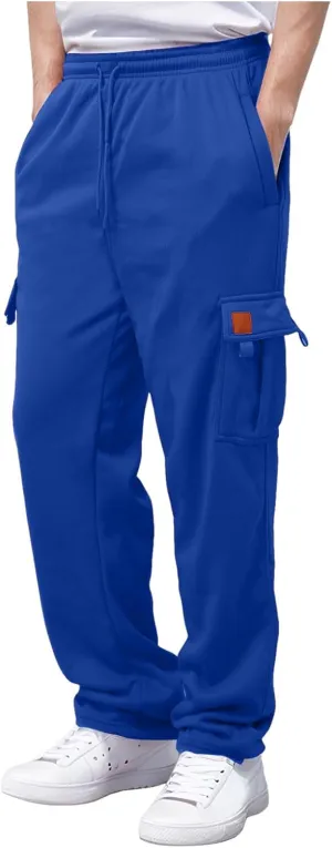 Men's Casual Sweatpants Drawstring Baggy Wide Straight Leg Relaxed Fit Overalls Multi-Pocket Trousers