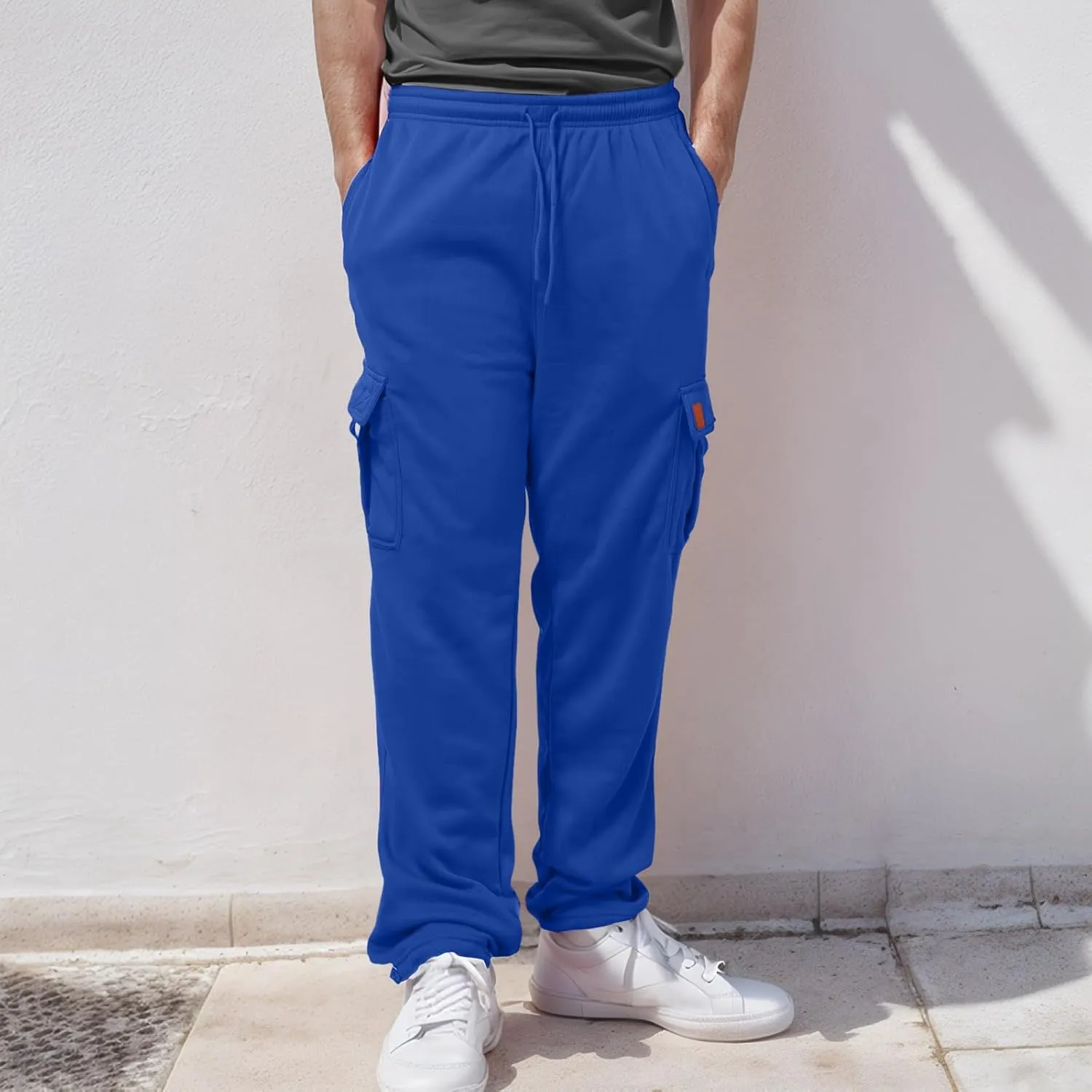 Men's Casual Sweatpants Drawstring Baggy Wide Straight Leg Relaxed Fit Overalls Multi-Pocket Trousers