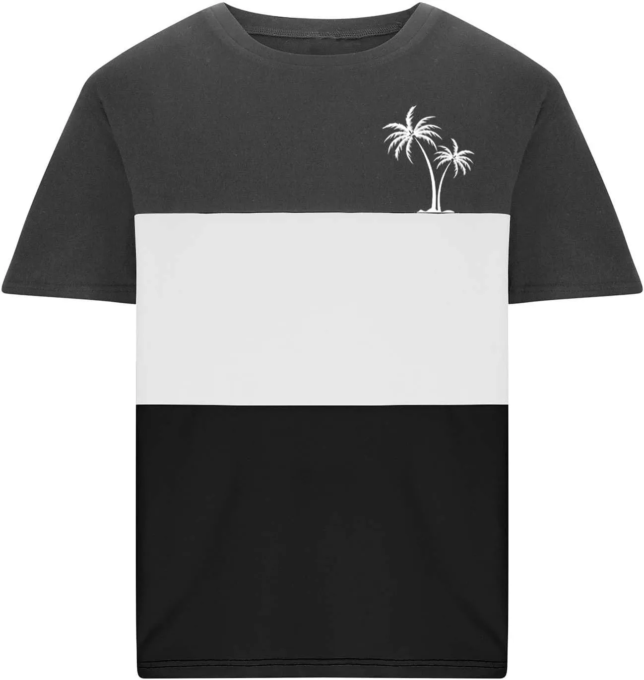 Men's Color Striped Tees Pattern Basic Simple Shirts Palm Tree Classic Printed Beach Shirts Top Short Sleeve Tees