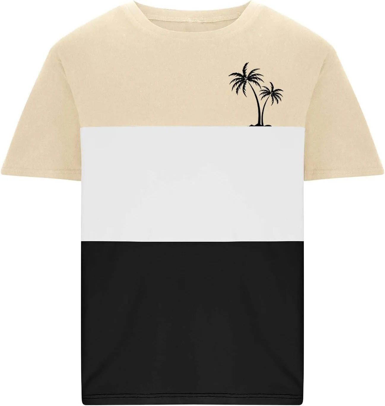 Men's Color Striped Tees Pattern Basic Simple Shirts Palm Tree Classic Printed Beach Shirts Top Short Sleeve Tees