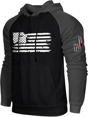 Mens Fashion Hoodies For Flag Print Drawstring Causal With Pockets Long Sleeve Hooded Sweatshirts
