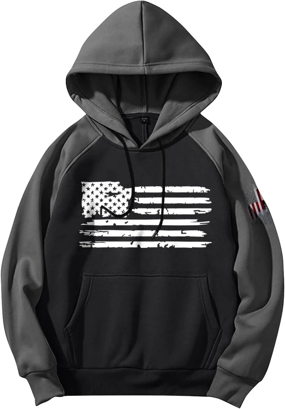 Mens Fashion Hoodies For Flag Print Drawstring Causal With Pockets Long Sleeve Hooded Sweatshirts