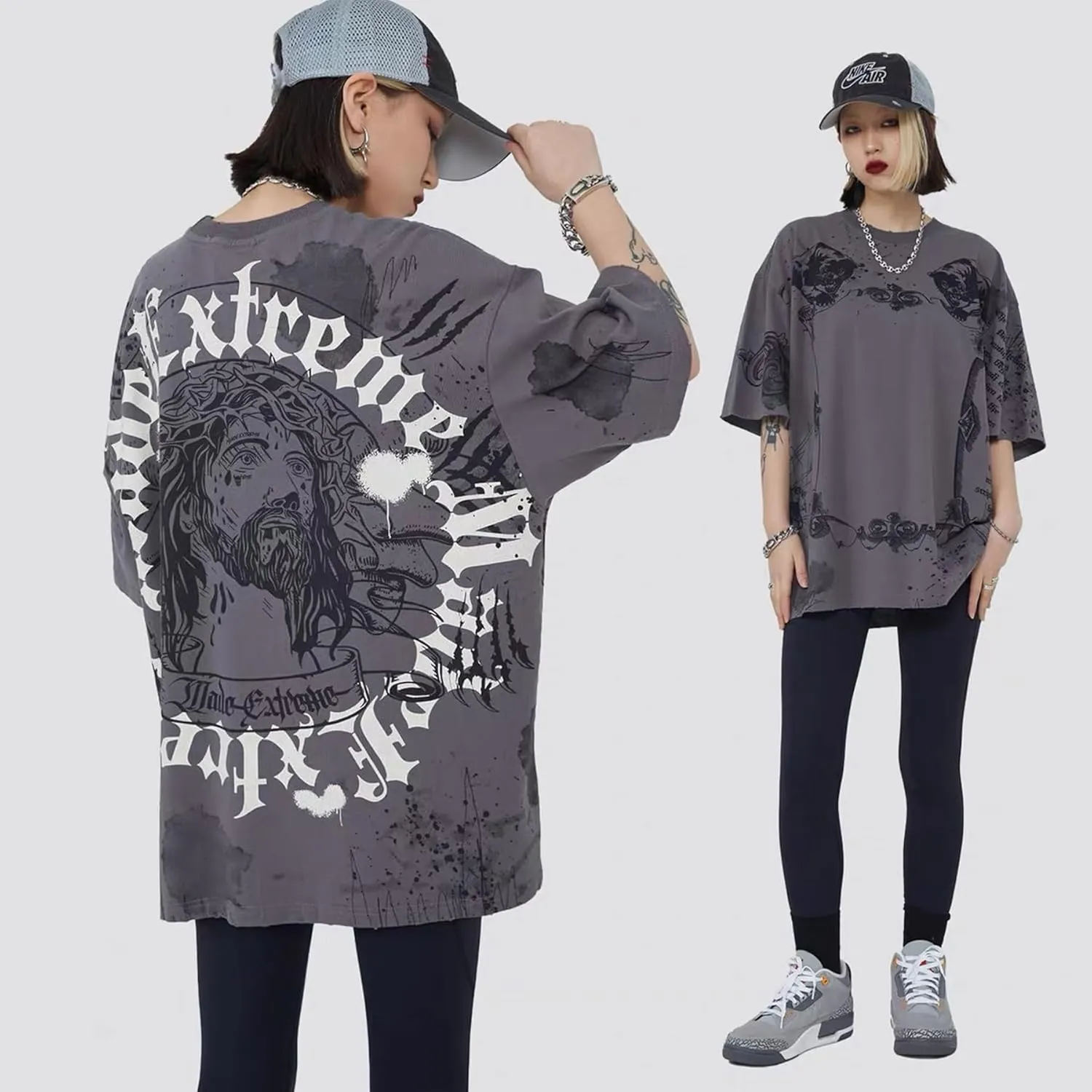 Men's Hip Hop Graphic Print Cotton T-Shirt Fashion Special Design Crewneck Rapper Short Sleeve Tops
