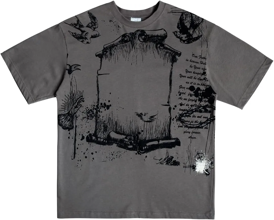 Men's Hip Hop Graphic Print Cotton T-Shirt Fashion Special Design Crewneck Rapper Short Sleeve Tops
