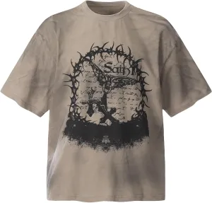 Men's Hip Hop Graphic Print Cotton T-Shirt Fashion Special Design Crewneck Rapper Short Sleeve Tops