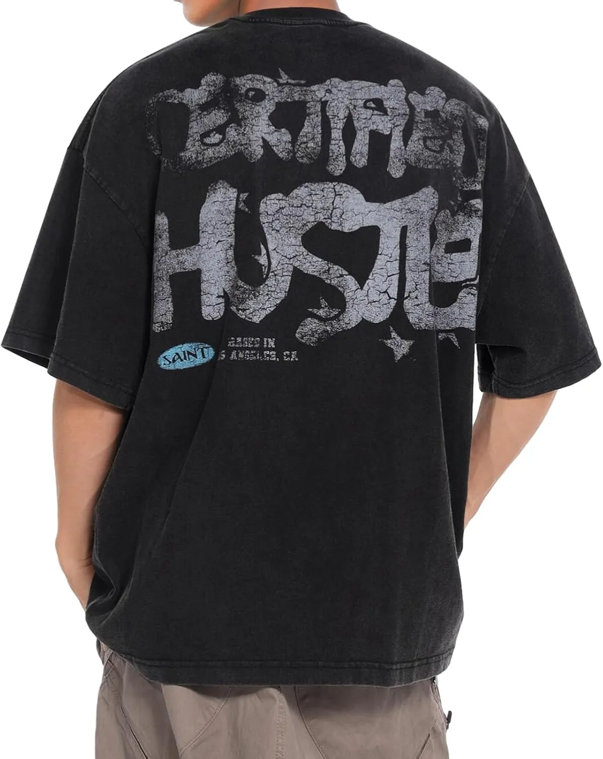 Men's Hip Hop Graphic Print Cotton T-Shirt Fashion Special Design Crewneck Rapper Short Sleeve Tops