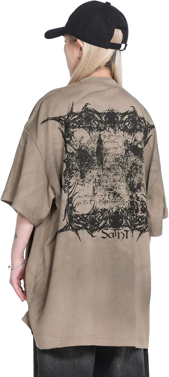 Men's Hip Hop Graphic Print Cotton T-Shirt Fashion Special Design Crewneck Rapper Short Sleeve Tops