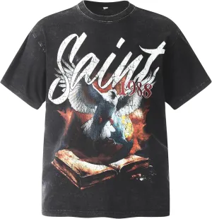 Men's Hip Hop Graphic Print Cotton T-Shirt Fashion Special Design Crewneck Rapper Short Sleeve Tops