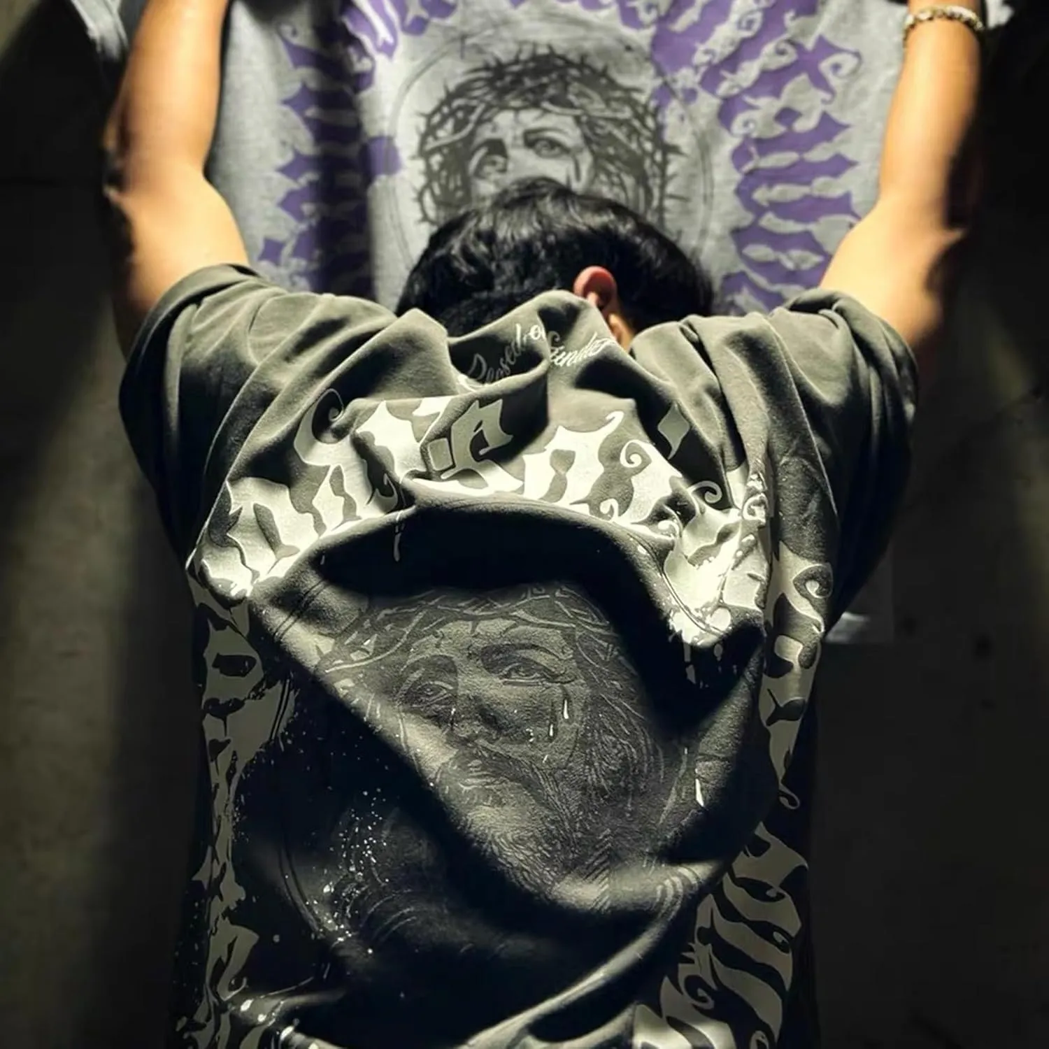 Men's Hip Hop Graphic Print Cotton T-Shirt Fashion Special Design Crewneck Rapper Short Sleeve Tops