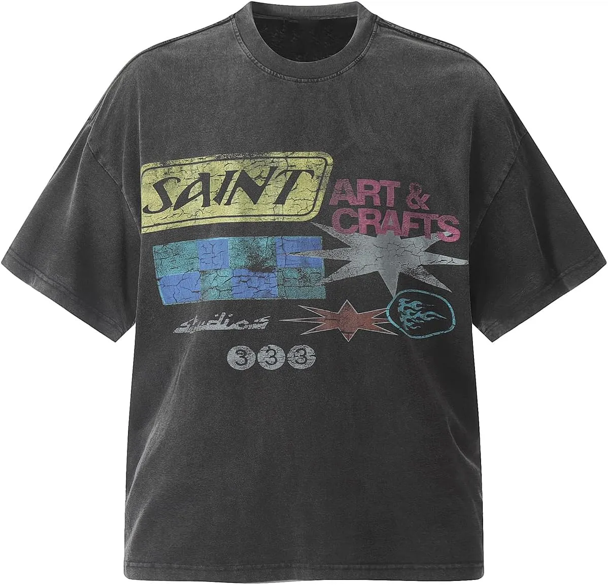 Men's Hip Hop Graphic Print Cotton T-Shirt Fashion Special Design Crewneck Rapper Short Sleeve Tops