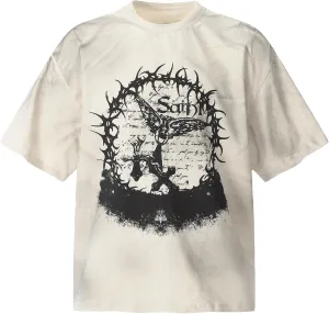 Men's Hip Hop Graphic Print Cotton T-Shirt Fashion Special Design Crewneck Rapper Short Sleeve Tops