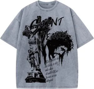 Men's Hip Hop Graphic Print Cotton T-Shirt Fashion Special Design Crewneck Rapper Short Sleeve Tops