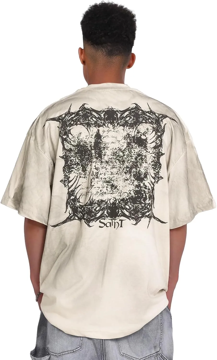 Men's Hip Hop Graphic Print Cotton T-Shirt Fashion Special Design Crewneck Rapper Short Sleeve Tops