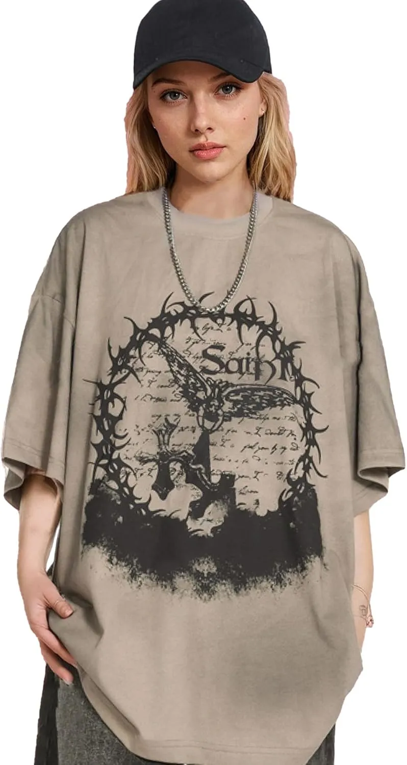 Men's Hip Hop Graphic Print Cotton T-Shirt Fashion Special Design Crewneck Rapper Short Sleeve Tops