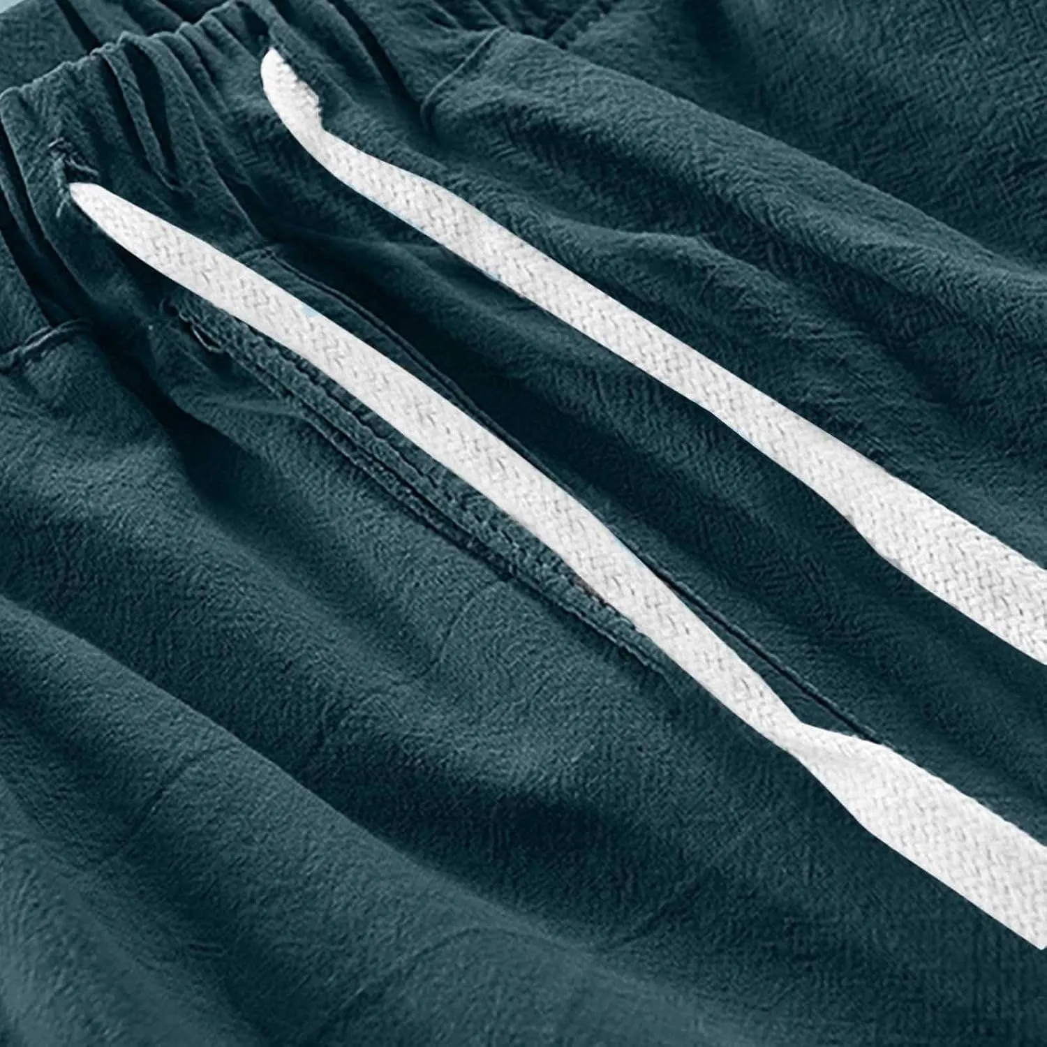 Mens Linen Pants Casual Pants Drawstring Beach Pants Relaxed-Fit Yoga Pants Soft Elastic Waist Pants