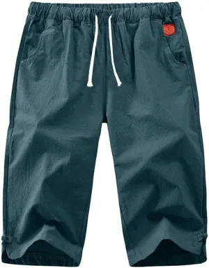 Mens Linen Pants Casual Pants Drawstring Beach Pants Relaxed-Fit Yoga Pants Soft Elastic Waist Pants