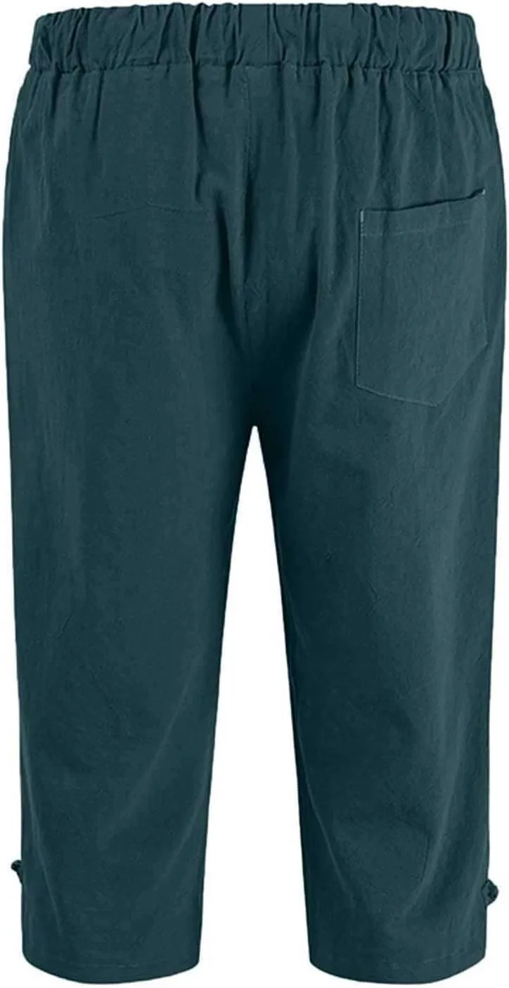 Mens Linen Pants Casual Pants Drawstring Beach Pants Relaxed-Fit Yoga Pants Soft Elastic Waist Pants