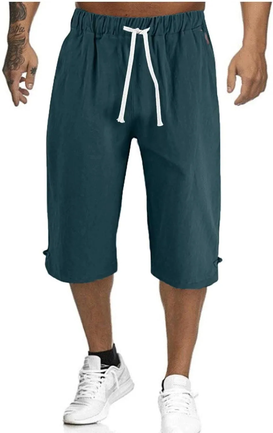 Mens Linen Pants Casual Pants Drawstring Beach Pants Relaxed-Fit Yoga Pants Soft Elastic Waist Pants